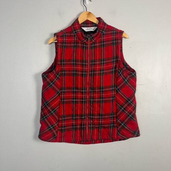 The Vermont Country Store Quilted Plaid Vest Size L Side Pockets wool blend - Picture 1 of 7